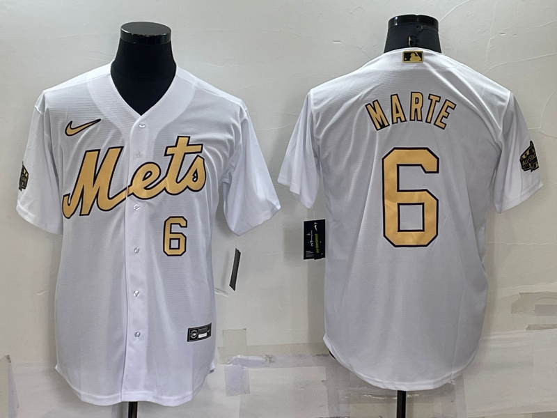 Men's New York Mets #6 Starling Marte 2022 All-Star White Cool Base Stitched Baseball Jersey Men's New York Mets #6 Starling Marte 2022 All-Star White Cool Base Stitched Baseball Jersey